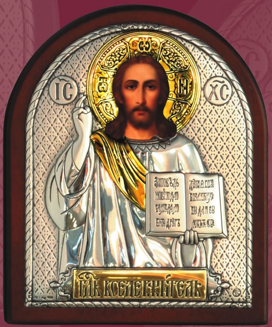 Икона Иисуса Христа Спасителя, ЮЗЛ (серебро 960*, золочение) в рамке Классика ID-2149