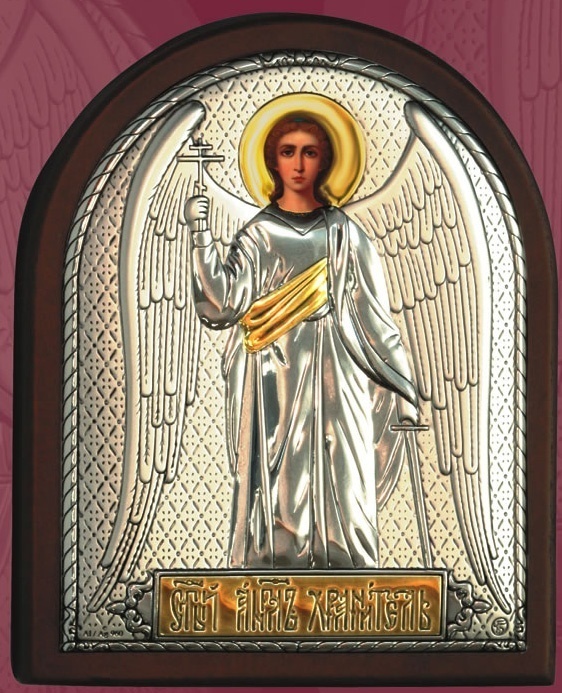 Икона Икона Ангела Хранителя, ЮЗЛ (серебро 960*, золочение) в рамке Классика