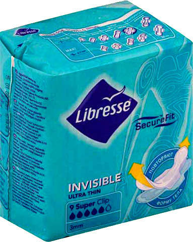Прокладки Libresse Инвизибл Супер клип, 9 шт